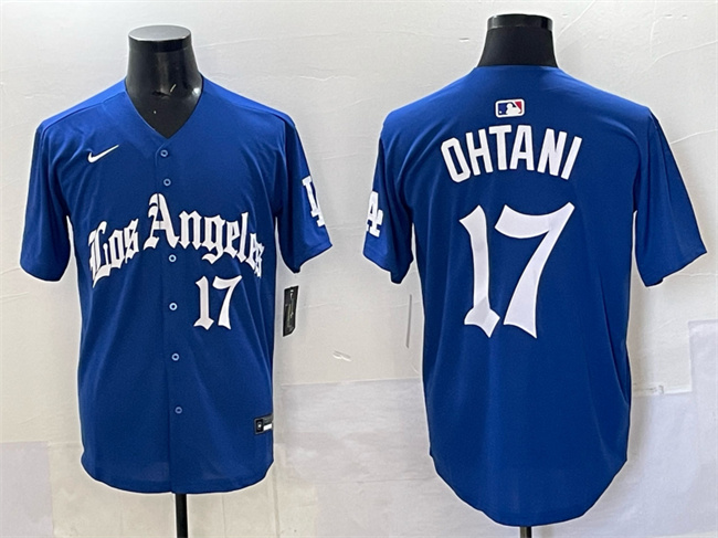 Men's Blue Los Angeles Dodgers #17 Shohei Ohtani 2025 LA Gothic Style With Fernando Patch Vapor Premier Limited Stitched Baseball Jersey